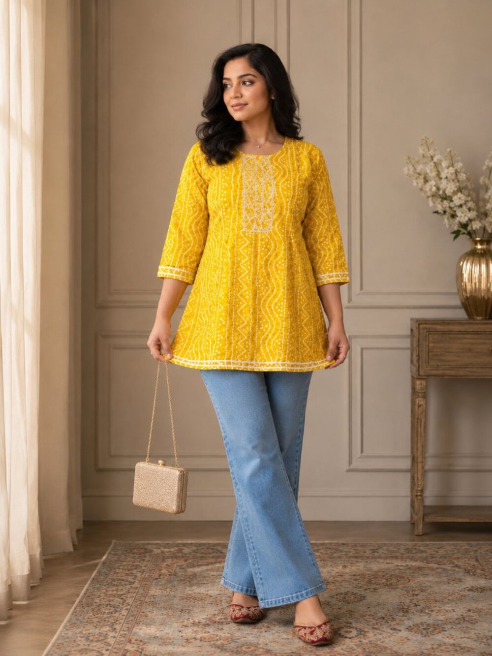 Beautiful Mustard Jaipuri Cotton Kurti/Tunic Top
